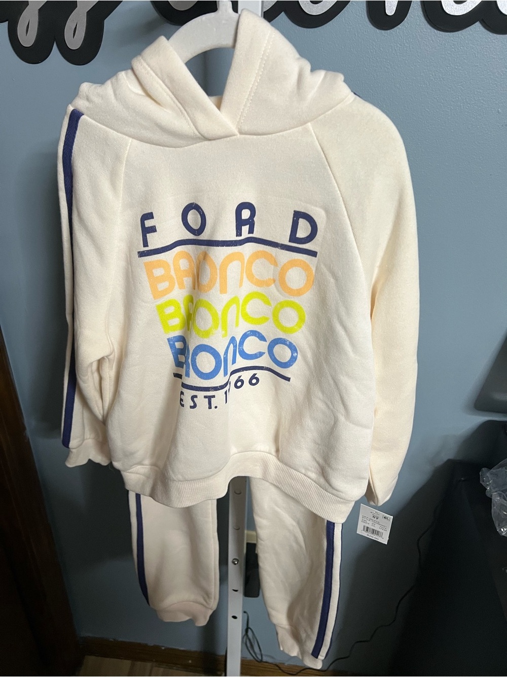 Ford Bronco Cream with Blue Stripes Sweatshirt Hoodie and Pants Set 5T